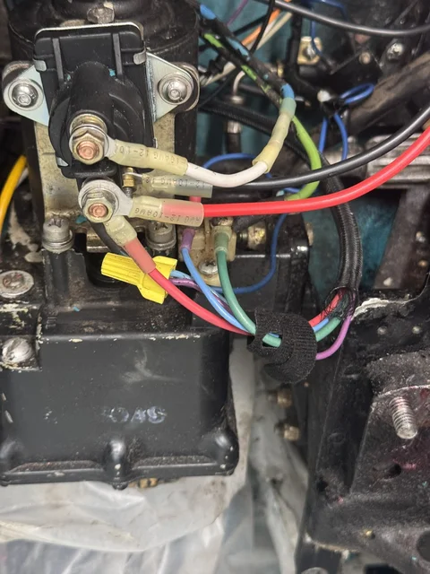 1980's Ford (I think) solenoid I scavanged to use for the trim pump.  A solenoid is a solenoid right?  This worked to make sure the trim system was working.  I needed to know the full scope of the project :-)