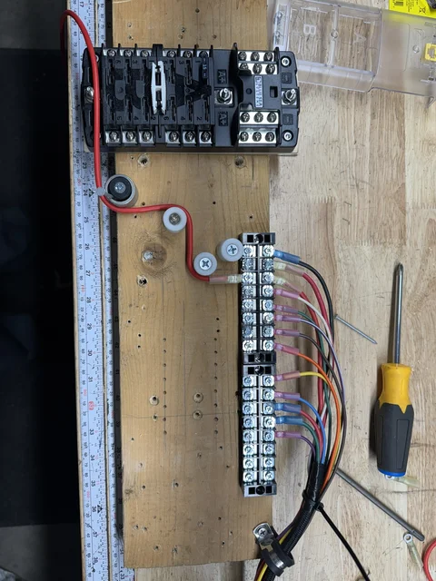 Wiring jig, starting to wire front fuse panel. 