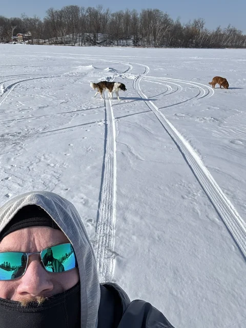 Playing on the ice.