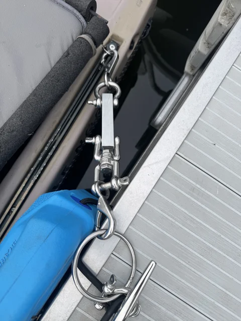 Kayak ain’t going nowhere!  I had some rejects from figuring out an easy to use mooring system for the pontoon... may as well reuse it.